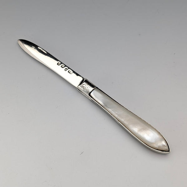 1913 年英國古董白色珍珠母貝手柄、純銀刀片小刀,由 Thomas Marples 製作